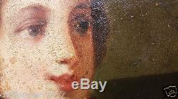 Anonyme Tableau ancien huile sur bois époque XIXème jeune femme se coiffant (4F)