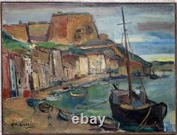Antoine Gianelli 1896-1983 Ancien Tableau signé Paysage Port Bonifacio Corse