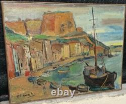 Antoine Gianelli 1896-1983 Ancien Tableau signé Paysage Port Bonifacio Corse
