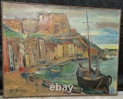 Antoine Gianelli 1896-1983 Ancien Tableau signé Paysage Port Bonifacio Corse