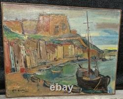 Antoine Gianelli 1896-1983 Ancien Tableau signé Paysage Port Bonifacio Corse