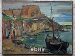 Antoine Gianelli 1896-1983 Ancien Tableau signé Paysage Port Bonifacio Corse
