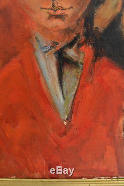 Antonio Guansé Beau tableau ancien Portrait de garçon au pull Rouge signé hst