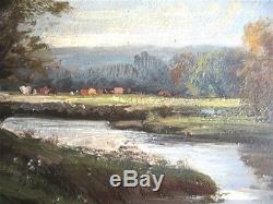 Au bord de l'eau Tableau ancien Ad. LELEUX (n°1) Barbizon Impressionniste Corot