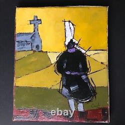 BIGOUDAINE Huile toile signé CRISTI tableau Bretagne Ancien vintage antique %