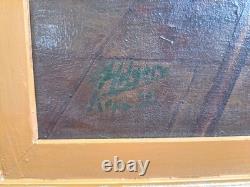 Beau Ancien Tableau À L'huile Sur Toile Signé In der Wirtschaft