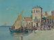 Beau TABLEAU ANCIEN éc. Provençale 19e Marine vue de port animée st. Malfroy 19e