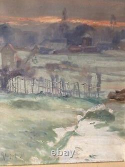 Beau Tableau Ancien H/toile Paysage -g-albert 1892 -prairie Soleil Couchant