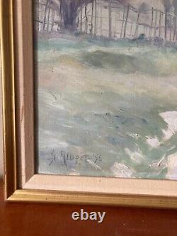 Beau Tableau Ancien H/toile Paysage -g-albert 1892 -prairie Soleil Couchant