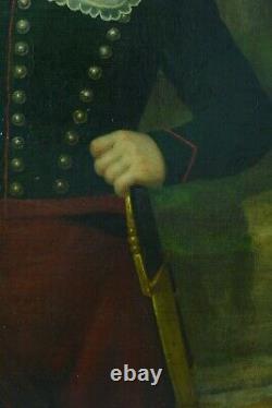 Beau Tableau Ancien Portrait jeune Garçon Uniforme Empire sabre Boissier 1824