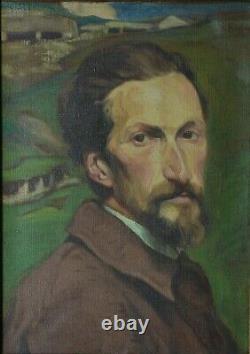 Beau Tableau Ancien autoportrait signé du Peintre Louis Buffin Nabis Symboliste