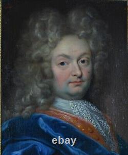 Beau Tableau Ancien portrait 17ème homme de qualité Perruque Rouen Vignon x 2