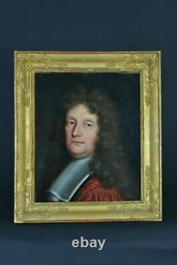 Beau Tableau Ancien portrait 17ème homme perruque grise Rouen Philippe Vignon