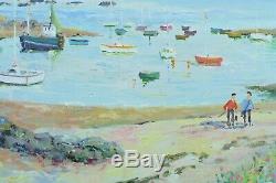 Beau Tableau ancien Impressionniste Marine Vue de Port Breton Paimpol Kaprielian