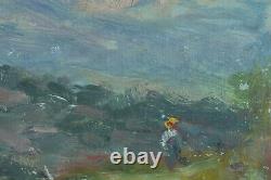 Beau Tableau ancien Paysage Impressionniste animée Italie Ciel Peinture 19 ème