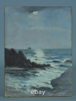 Beau Tableau ancien Paysage Marine Gaston Guignard bord de Mer Bordeaux 19