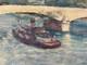 Beau Tableau ancien Paysage les quais de Seine Paris bateau Pont Royal M Am&eacute;glio