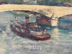 Beau Tableau ancien Paysage les quais de Seine Paris bateau Pont Royal M Améglio Beau Tableau ancien Paysage les quais de Seine Paris bateau Pont Royal M Améglio