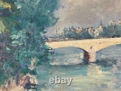 Beau Tableau ancien Paysage les quais de Seine Paris bateau Pont Royal M Améglio Beau Tableau ancien Paysage les quais de Seine Paris bateau Pont Royal M Améglio