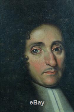 Beau Tableau ancien Portrait Jeune homme à la Perruque Louis XIV 17 ème HST