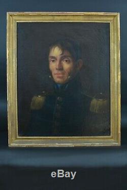 Beau Tableau ancien Portrait de Jeune Homme Officier HST 1850 Corse Italie