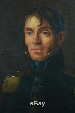 Beau Tableau ancien Portrait de Jeune Homme Officier HST 1850 Corse Italie