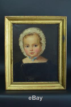 Beau Tableau ancien portrait Bébé Bonnet Laylette Maternité Fillette empire