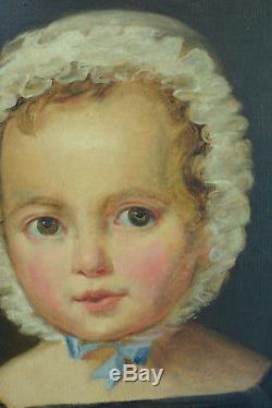 Beau Tableau ancien portrait Bébé Bonnet Laylette Maternité Fillette empire