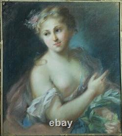 Beau Tableau ancien portrait femme Nymphe Apollon Rosalba Carriera pastel