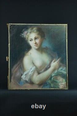 Beau Tableau ancien portrait femme Nymphe Apollon Rosalba Carriera pastel