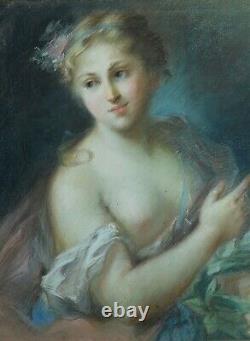 Beau Tableau ancien portrait femme Nymphe Apollon Rosalba Carriera pastel