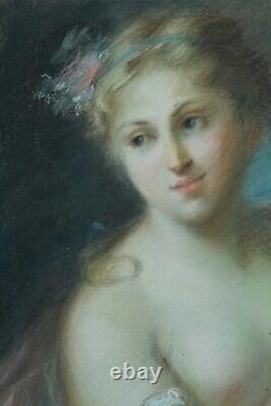 Beau Tableau ancien portrait femme Nymphe Apollon Rosalba Carriera pastel