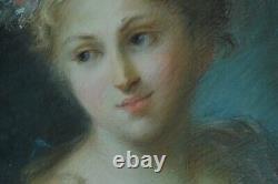 Beau Tableau ancien portrait femme Nymphe Apollon Rosalba Carriera pastel