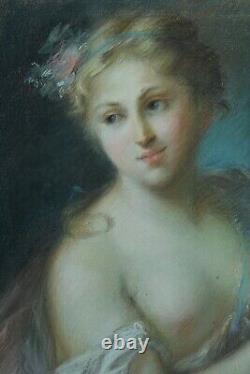 Beau Tableau ancien portrait femme Nymphe Apollon Rosalba Carriera pastel