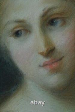 Beau Tableau ancien portrait femme Nymphe Apollon Rosalba Carriera pastel