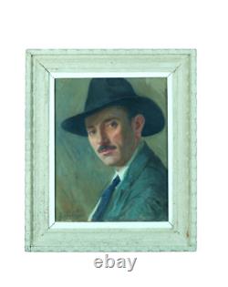 Beau Tableau ancien portrait homme chapeau Villeneuve-sur-lot G Barlangue Timbre