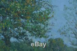 Beau tableau ancien Impressionniste Paysage Arboré Printemps monogramme 19e
