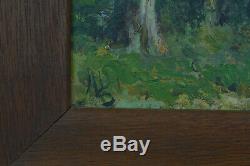 Beau tableau ancien Impressionniste Paysage Arboré Printemps monogramme 19e