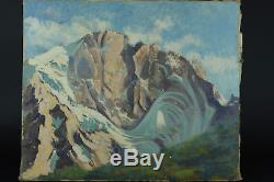 Beau tableau ancien Paysage Hst Alpes Neige Sommet Hiver Montagne sv Contencin