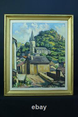 Beau tableau ancien Pierre Baudou Séte Paysage Vue de Village 1938