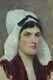 Beau tableau ancien Portrait Femme coiffe Costume Normandie N°3 atelier 1890
