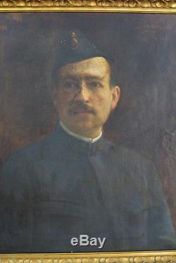 Beau tableau ancien Portrait d'homme art nouveau Judaica 1914 Julius Feld cadre