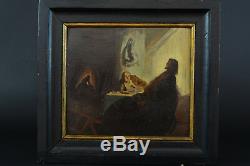 Beau tableau ancien Religieux Les Pèlerins d'Emmaüs Rembrandt étude Christ hsc