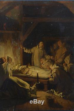 Beau tableau ancien Religieux Mort saint Bruno moine Chartreux EUSTACHE LE SUEUR