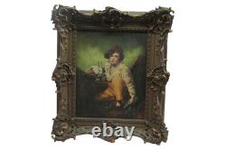 Beau tableau ancien huile de 1880 garçon et lapin d'après Sir Henry Raeburn