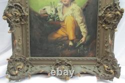 Beau tableau ancien huile de 1880 garçon et lapin d'après Sir Henry Raeburn