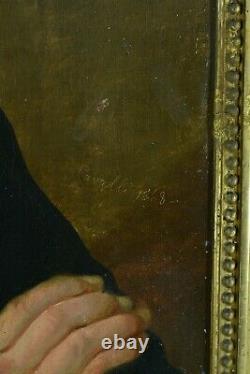 Beau tableau ancien portrait d'homme costume bague François Antoine CAVALLI 19e