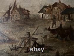 Belle Peinture Huile Sur Panneau Bois Hsp Marine Bateau Tableau 1900 Art Ancien