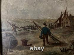 Belle Peinture Huile Sur Panneau Bois Hsp Marine Bateau Tableau 1900 Art Ancien