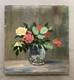 Bouquet de roses, huile sur carton, tableau ancien, peinture, d&eacute;but XXe